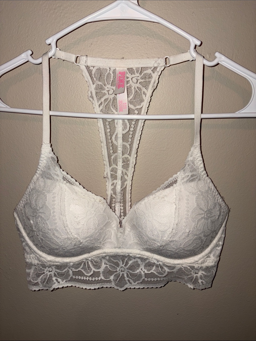 PINK Victoria's Secret Lace Racerback Bralette - Ivory White